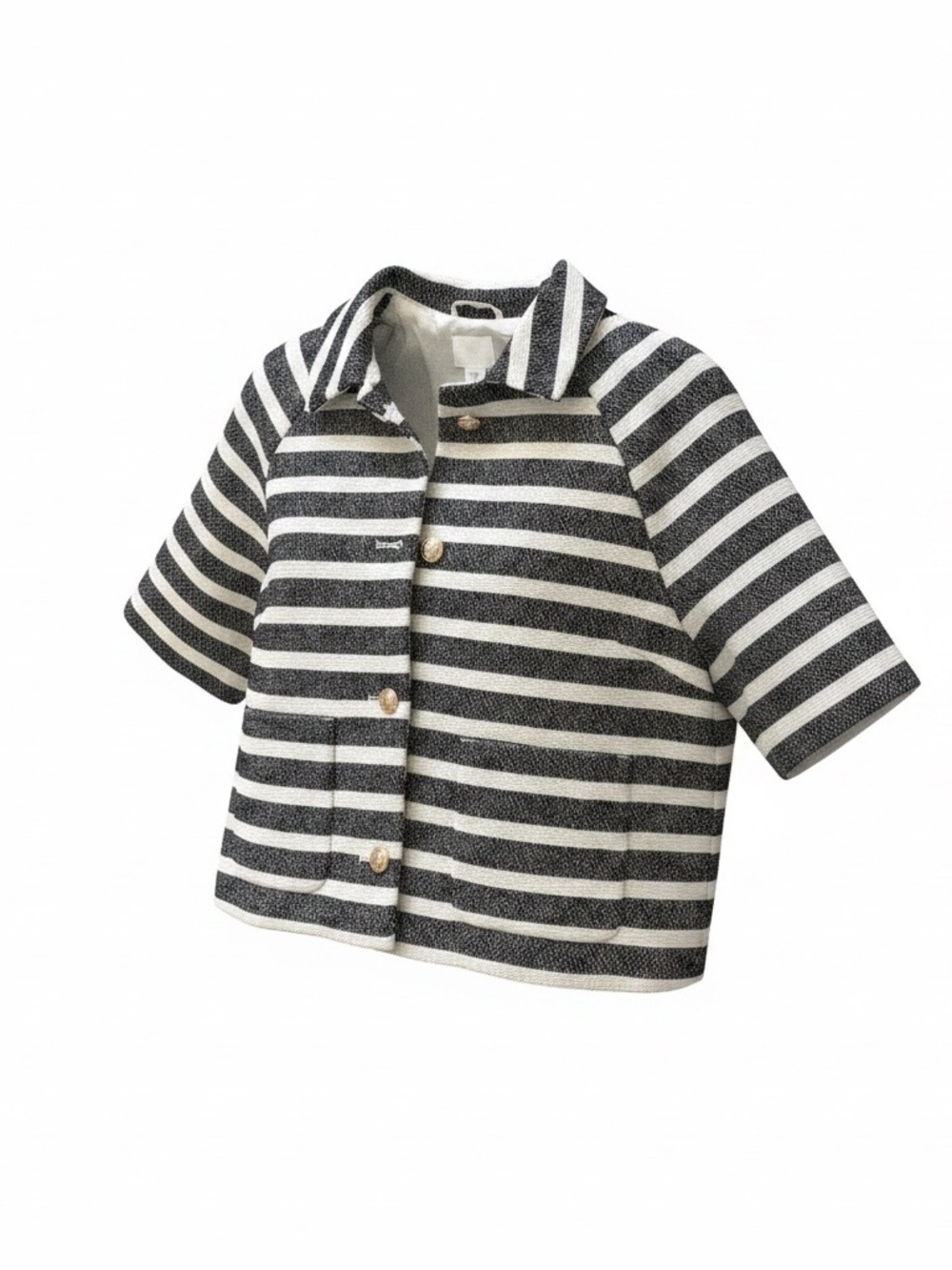 H&M Black and White Striped Cropped Short-Sleeve Blazer